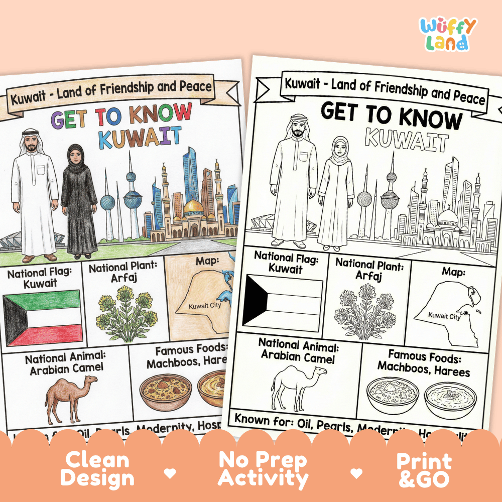 Kuwait Geography Coloring Poster Worksheets
