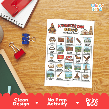 Kyrgyzstan Geography BINGO Games Printable Activity Boards