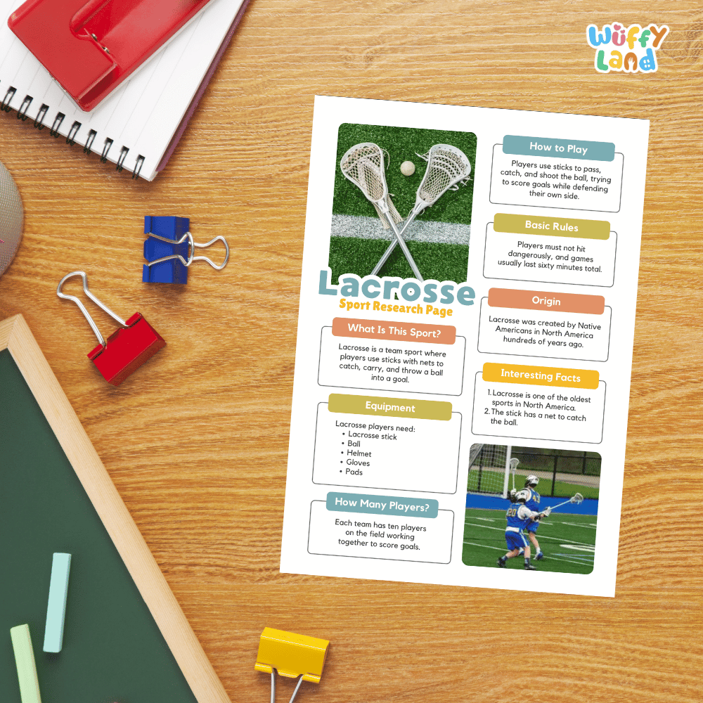 Lacrosse Sport Research Project Worksheets and Fact Sheet