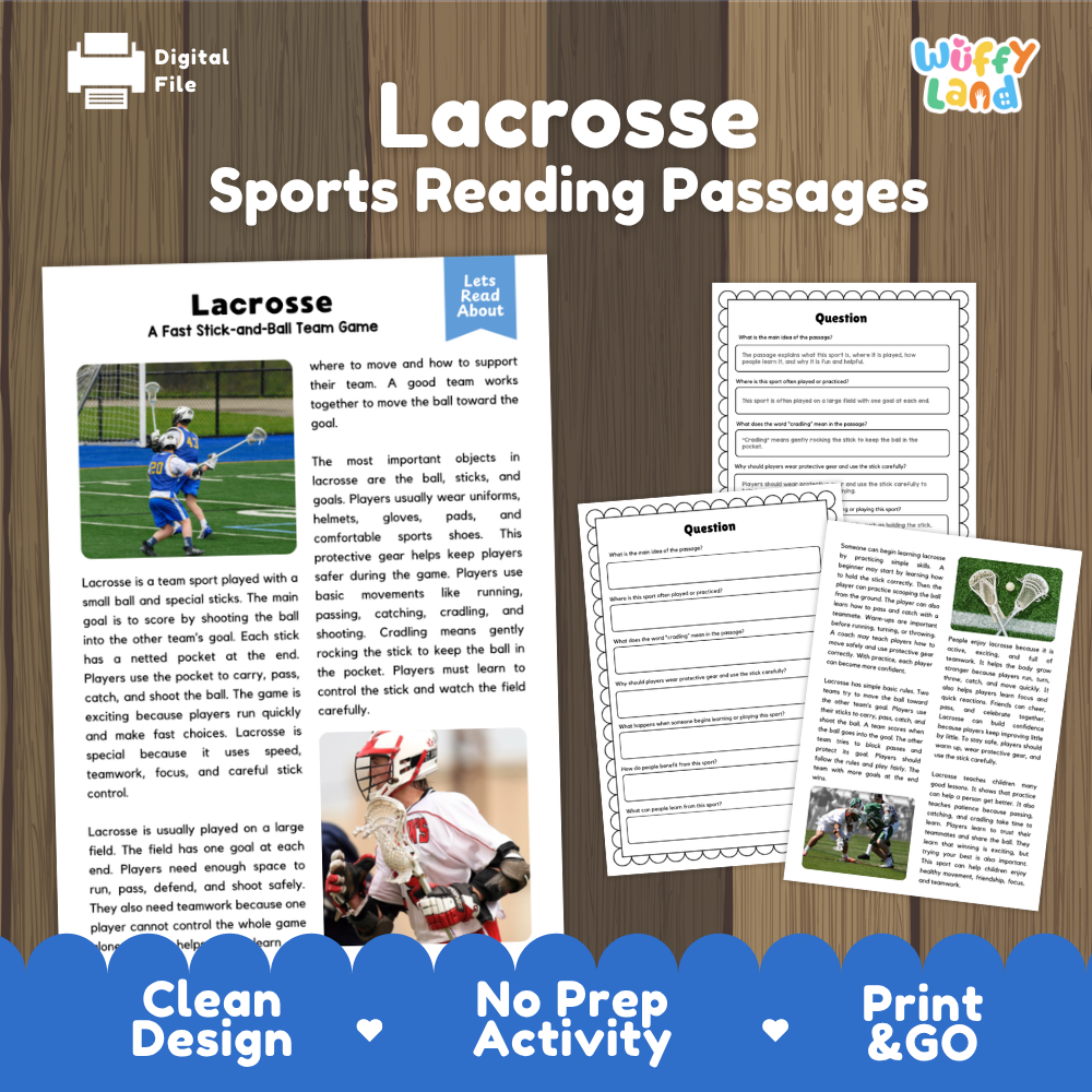 Lacrosse Sports Reading Passages and Comprehension Questions Worksheets
