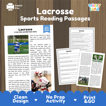 Lacrosse Sports Reading Passages and Comprehension Questions Worksheets