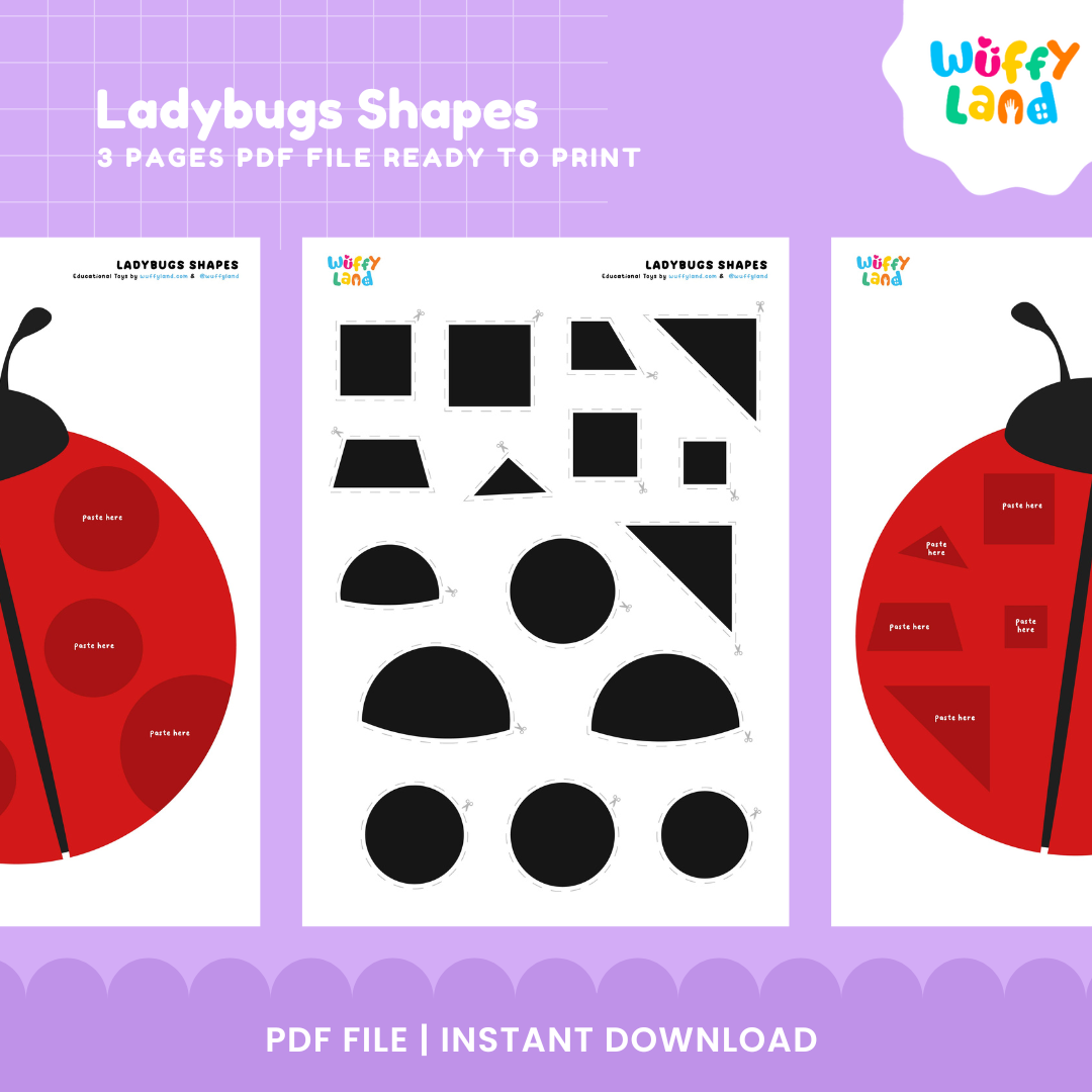 Printable ladybug activity mat with circular paste here wing zones for early shape matching ⚪🐞