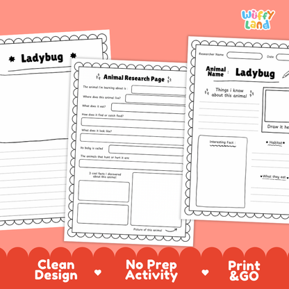 Ladybug Animal Research Page Worksheets