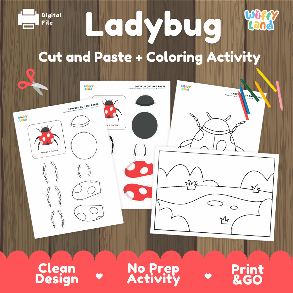 Ladybug Cut and Paste Craft and Coloring Activity Worksheets