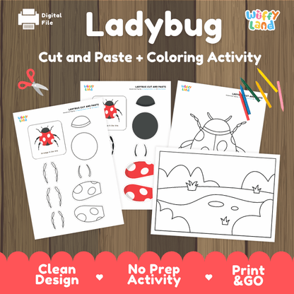 Ladybug Cut and Paste Craft and Coloring Activity Worksheets