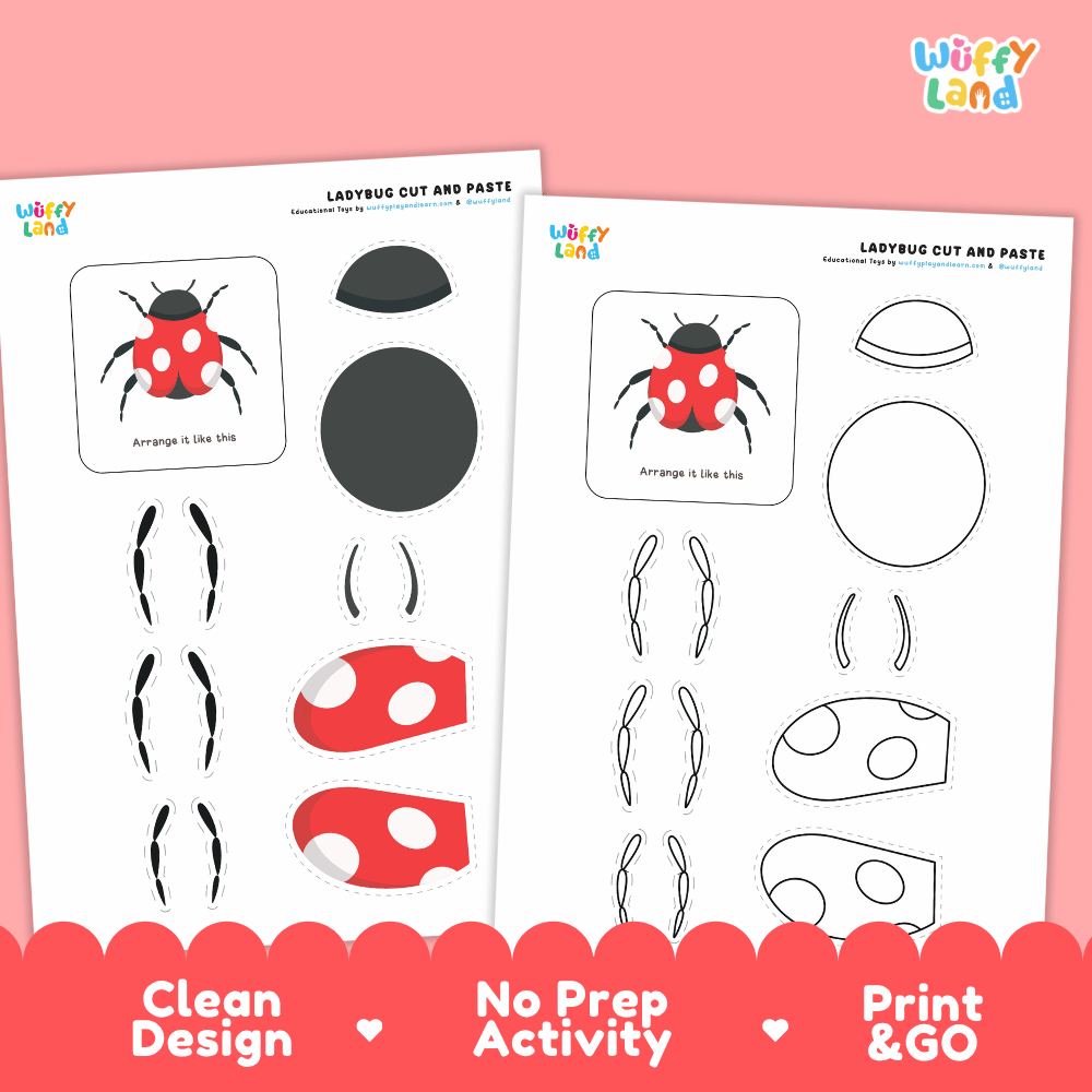 Ladybug Cut and Paste Craft and Coloring Activity Worksheets