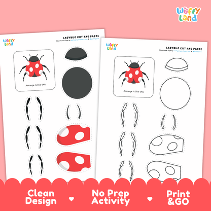 Ladybug Cut and Paste Craft and Coloring Activity Worksheets