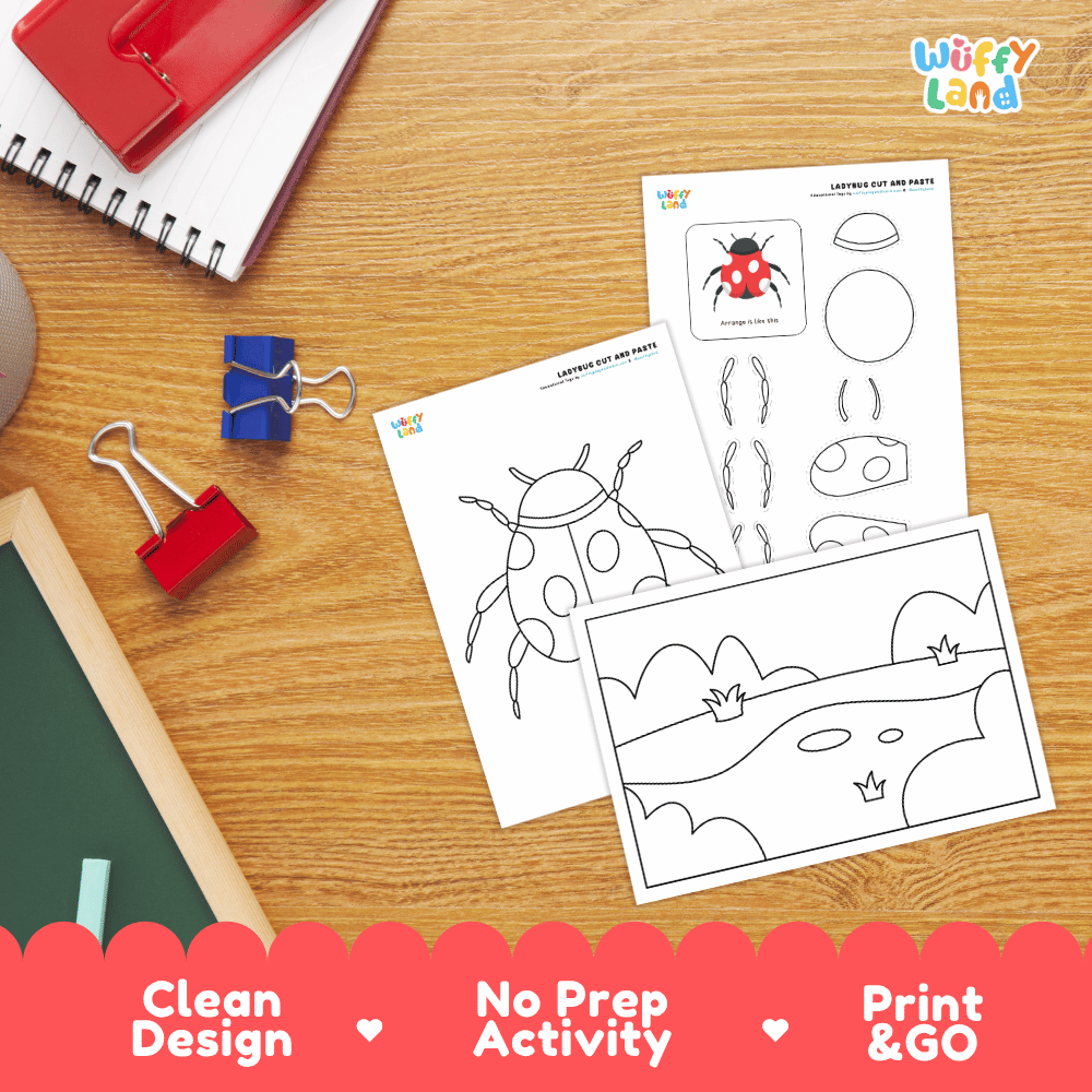 Ladybug Cut and Paste Craft and Coloring Activity Worksheets
