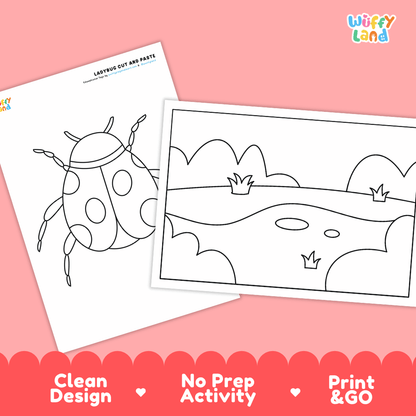 Ladybug Cut and Paste Craft and Coloring Activity Worksheets