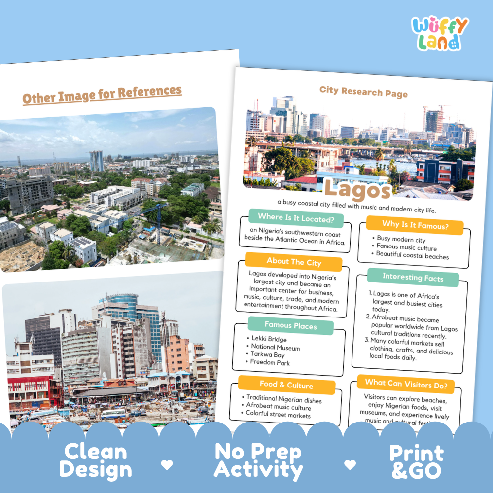 Lagos City Research Project Worksheets and Fact Page Activity