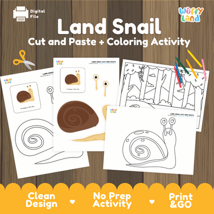 Land Snail Cut and Paste Craft and Coloring Activity Worksheets