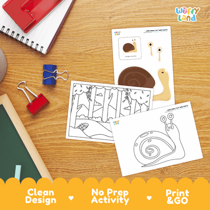 Land Snail Cut and Paste Craft and Coloring Activity Worksheets