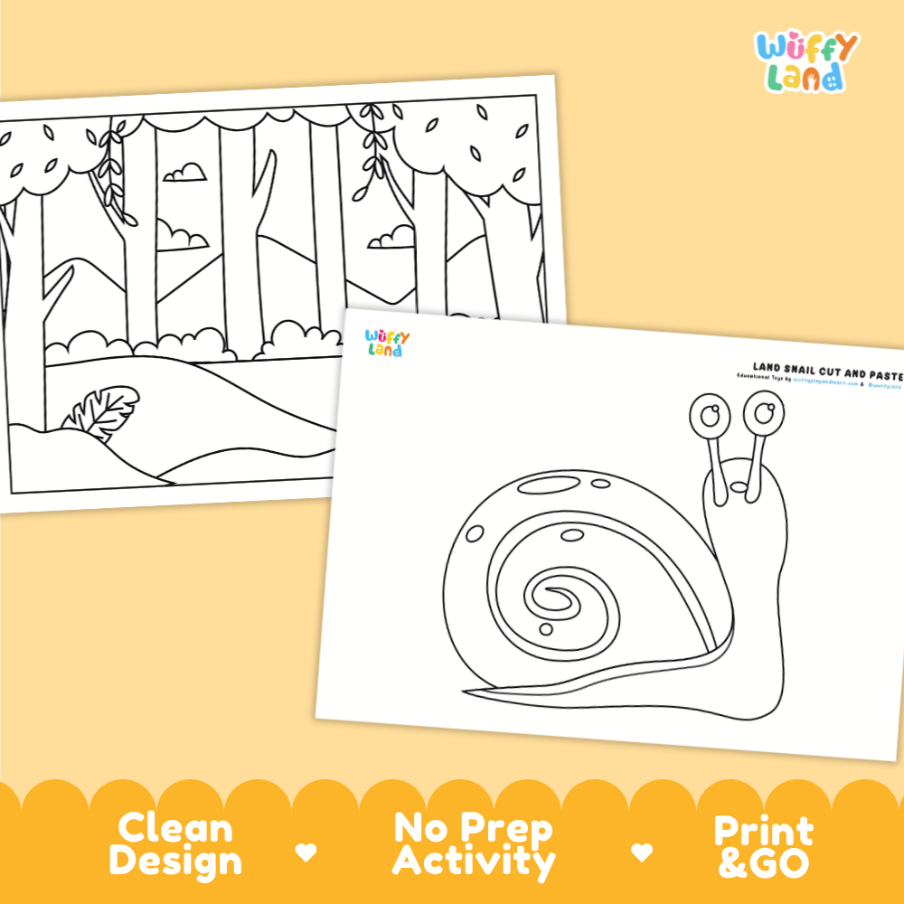 Land Snail Cut and Paste Craft and Coloring Activity Worksheets