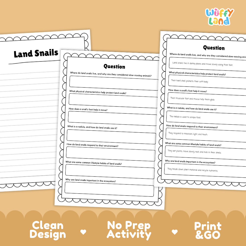 Land Snails Reading Passage and Comprehension Questions Worksheets
