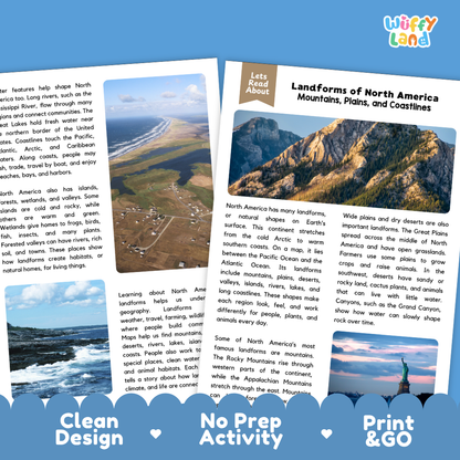Teacher answer key page showing complete question solutions for North American landforms geography reading comprehension practice