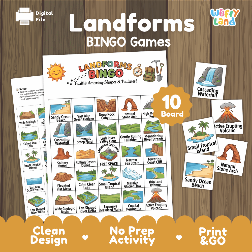 Landforms BINGO Games Printable Earth Science Geography Activity Cards