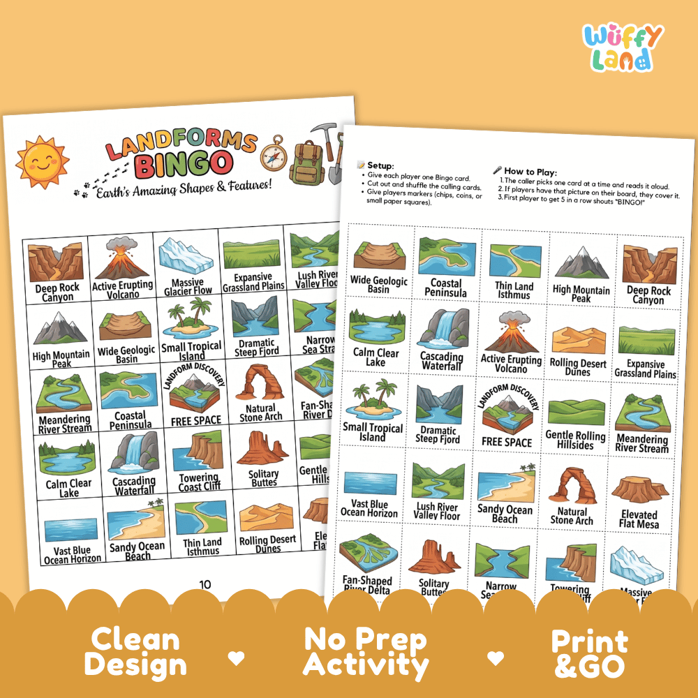 Landforms BINGO Games Printable Earth Science Geography Activity Cards