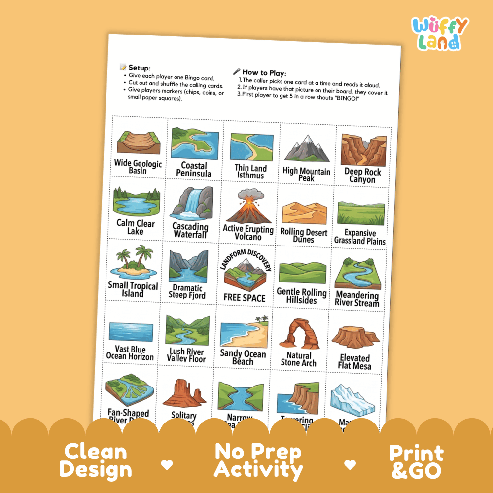 Landforms BINGO Games Printable Earth Science Geography Activity Cards