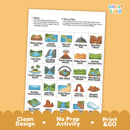Landforms BINGO Games Printable Earth Science Geography Activity Cards