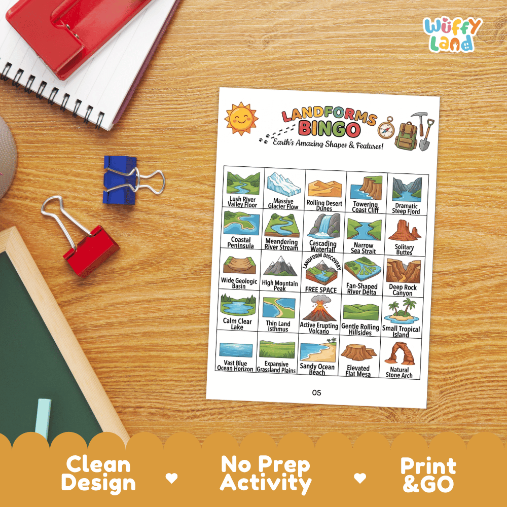 Landforms BINGO Games Printable Earth Science Geography Activity Cards