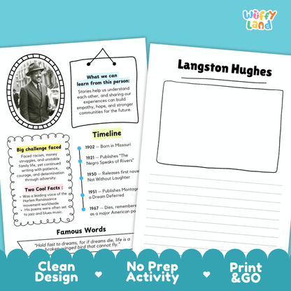 Langston Hughes Famous People Research Page Worksheets and Biography Activity