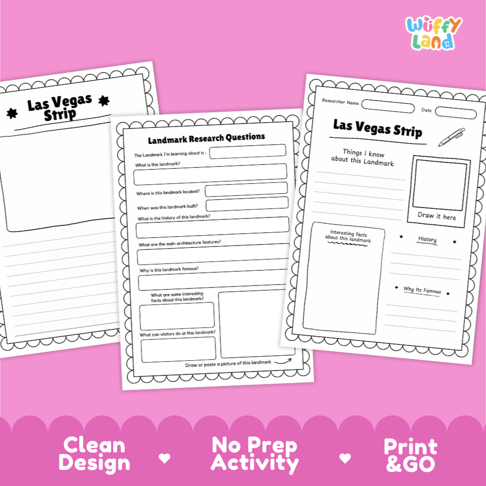 Las Vegas Strip Landmark Research Project Worksheets and Fact Page