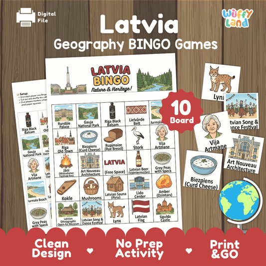 Latvia Geography BINGO Games Latvian Culture and Landmarks Activity