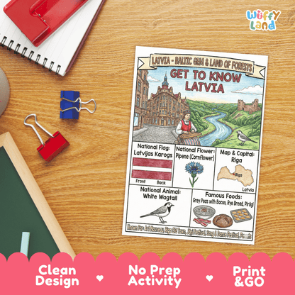 Latvia Geography Coloring Poster and Fact Sheet Printables