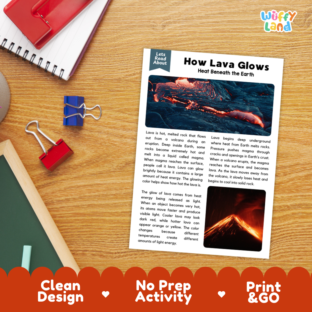 Printable student worksheet with short-answer reading comprehension questions covering volcanoes and geology