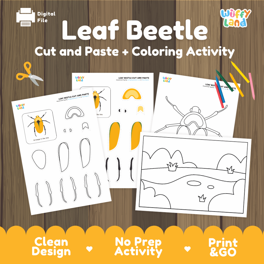 Leaf Beetle Cut and Paste Craft and Coloring Activity Worksheets