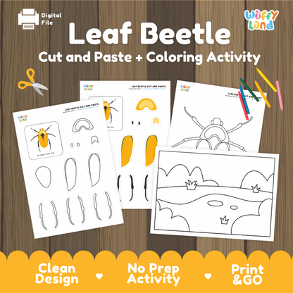 Leaf Beetle Cut and Paste Craft and Coloring Activity Worksheets