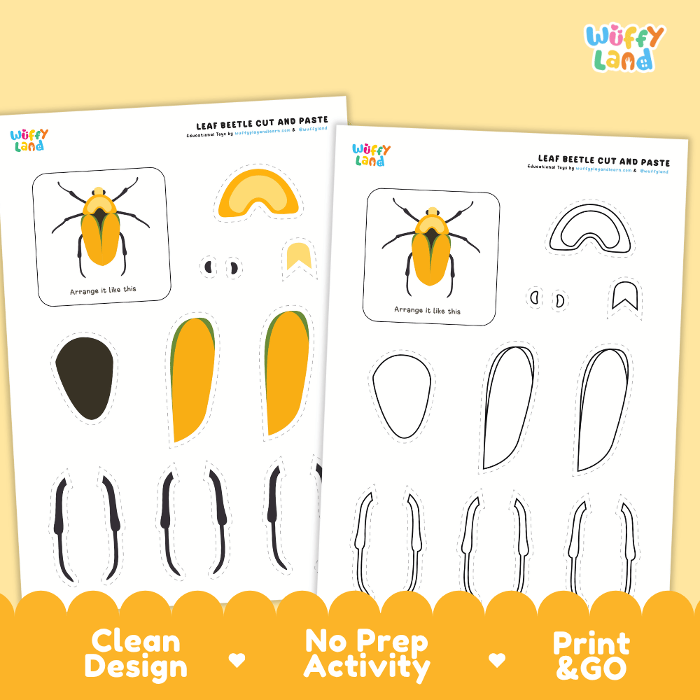 Leaf Beetle Cut and Paste Craft and Coloring Activity Worksheets