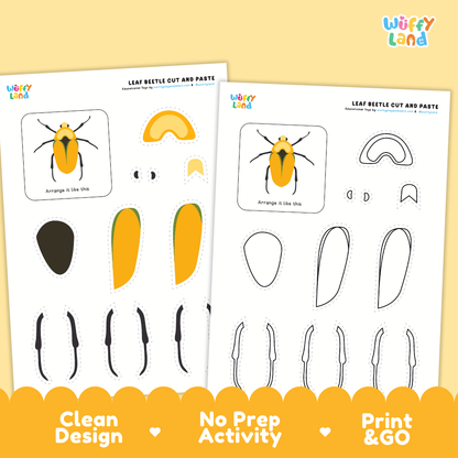 Leaf Beetle Cut and Paste Craft and Coloring Activity Worksheets
