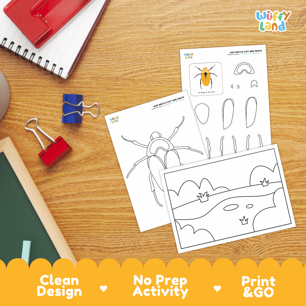 Leaf Beetle Cut and Paste Craft and Coloring Activity Worksheets