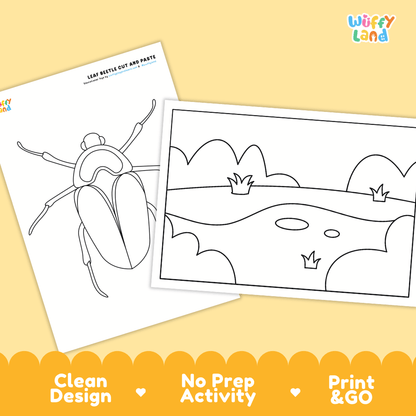 Leaf Beetle Cut and Paste Craft and Coloring Activity Worksheets