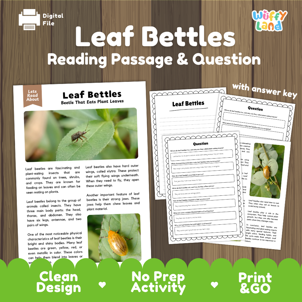 Leaf Beetles Reading Passage and Comprehension Questions Worksheets