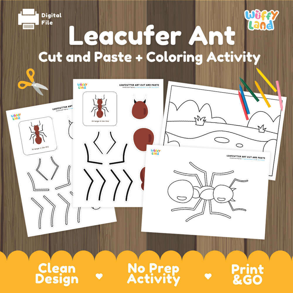 Leafcutter Ant Cut and Paste Craft and Coloring Activity Worksheets