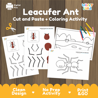 Leafcutter Ant Cut and Paste Craft and Coloring Activity Worksheets