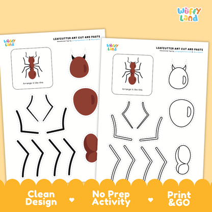 Leafcutter Ant Cut and Paste Craft and Coloring Activity Worksheets
