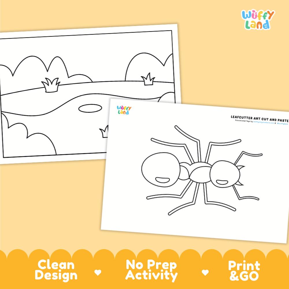 Leafcutter Ant Cut and Paste Craft and Coloring Activity Worksheets