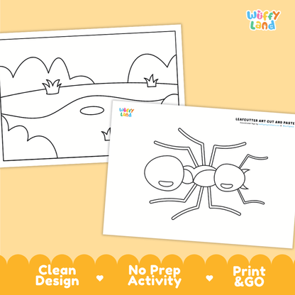 Leafcutter Ant Cut and Paste Craft and Coloring Activity Worksheets