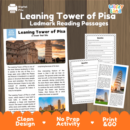 Leaning Tower of Pisa Landmark Reading Passages and Comprehension Worksheets