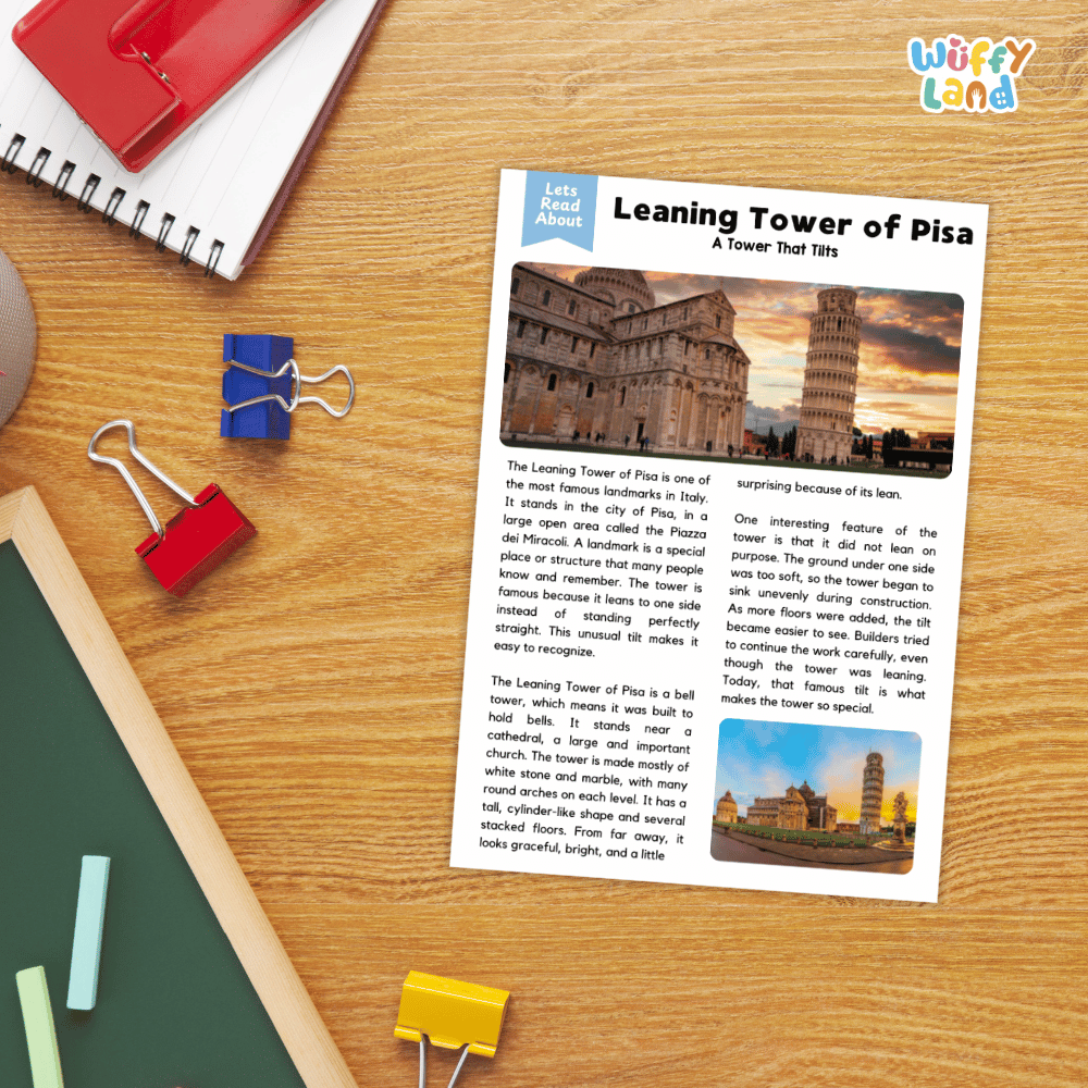 Leaning Tower of Pisa Landmark Reading Passages and Comprehension Worksheets