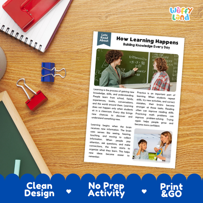 Printable student worksheet with short-answer reading comprehension questions covering learning and cognitive development