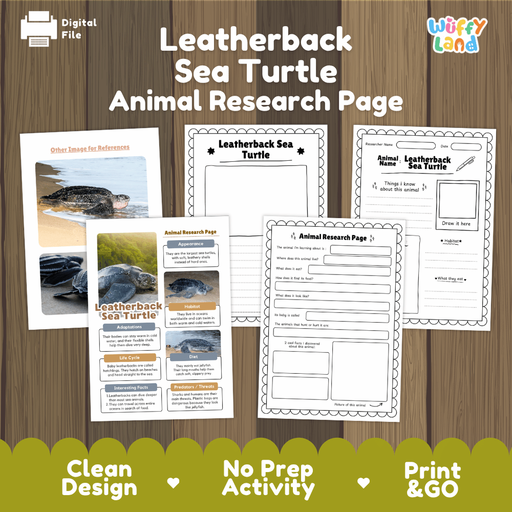Leatherback Sea Turtle Animal Research Pages and Worksheets