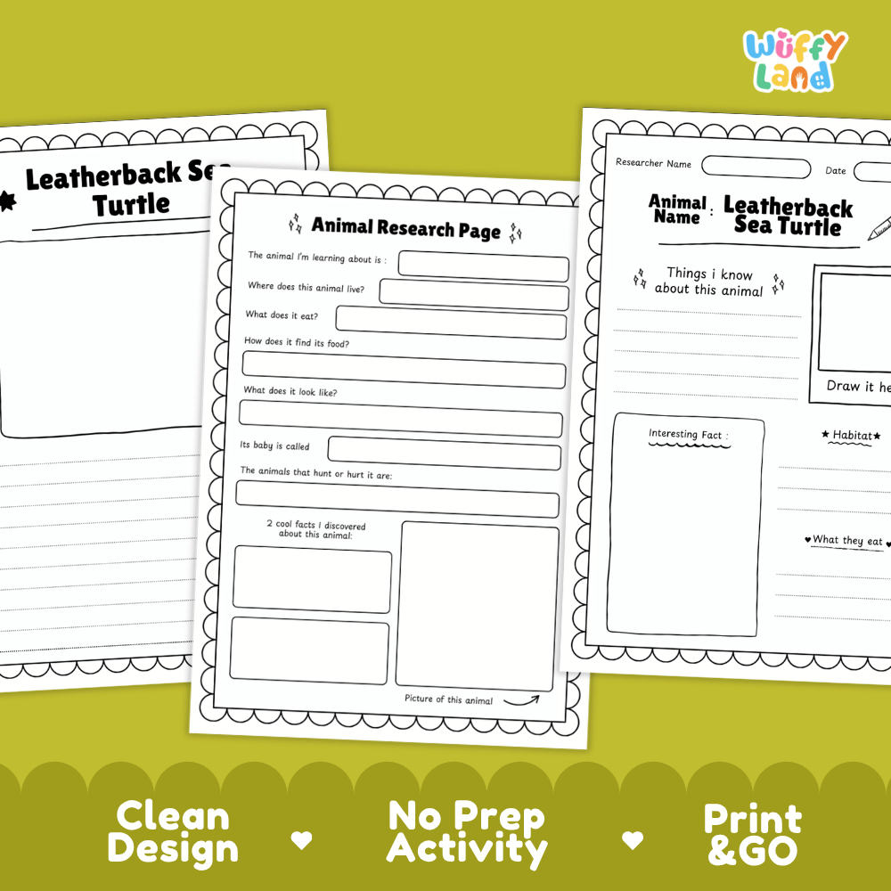Leatherback Sea Turtle Animal Research Pages and Worksheets