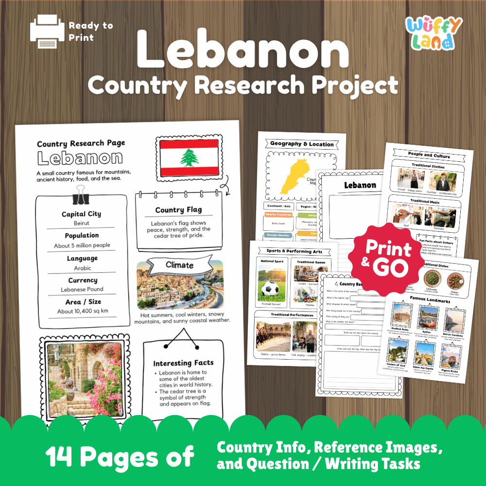 Lebanon Country Research Project Worksheets