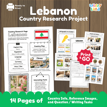 Lebanon Country Research Project Worksheets