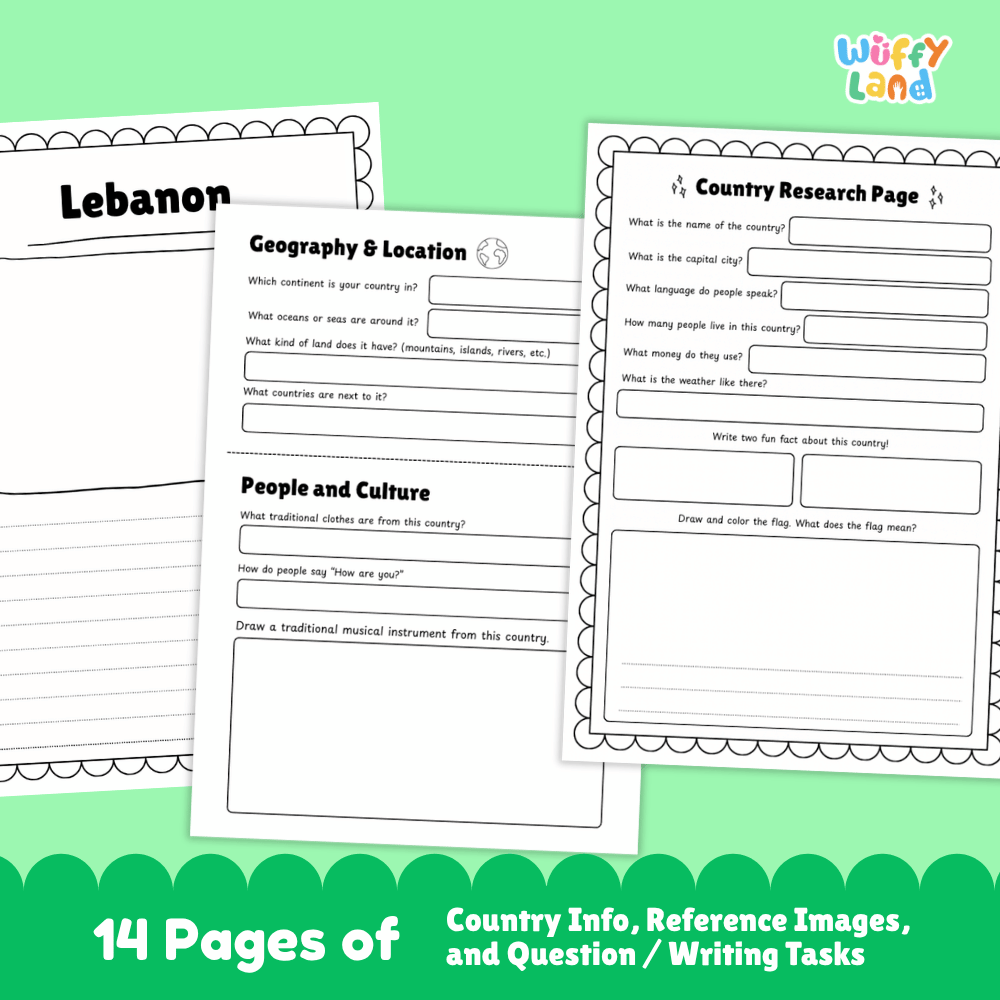 Lebanon Country Research Project Worksheets