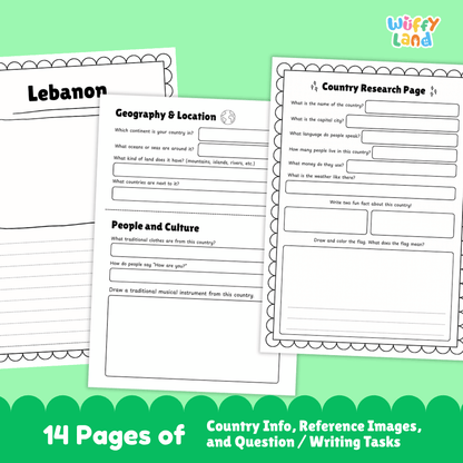 Lebanon Country Research Project Worksheets